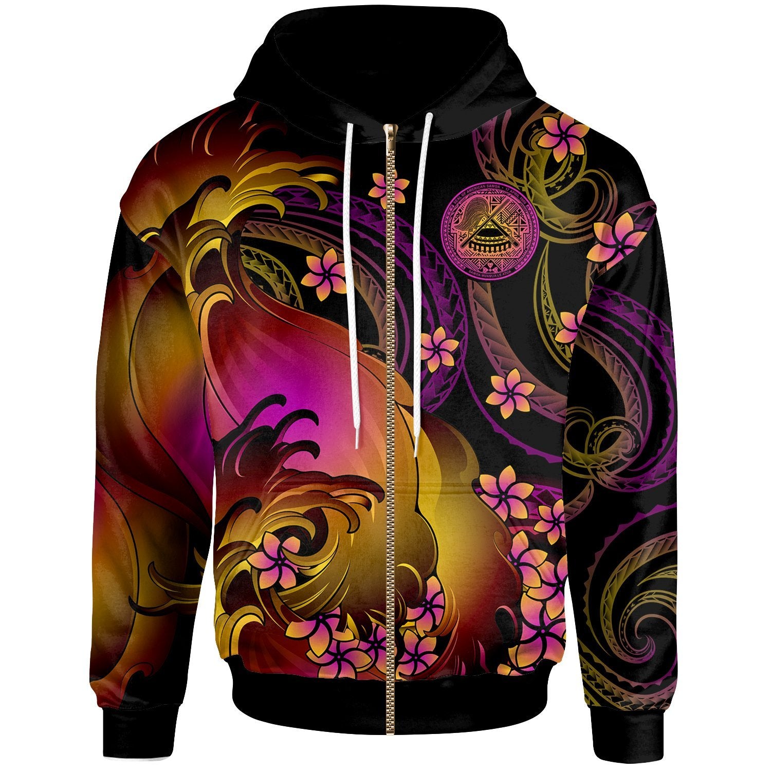 American Samoa Zip up Hoodie American Samoa in wave Unisex Black - Polynesian Pride