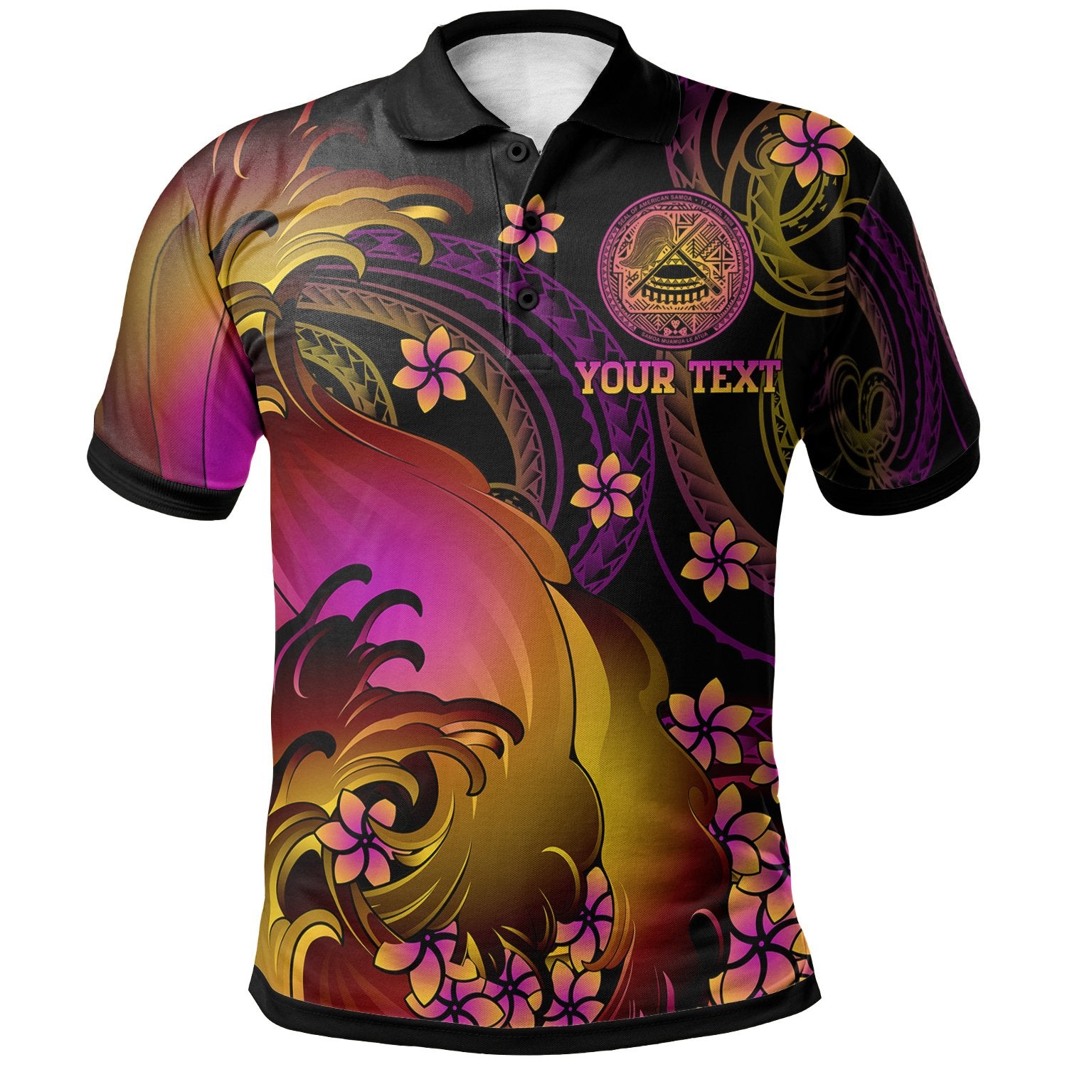 American Samoa Custom Polo Shirt Amerika Samoa in wave Unisex Black - Polynesian Pride