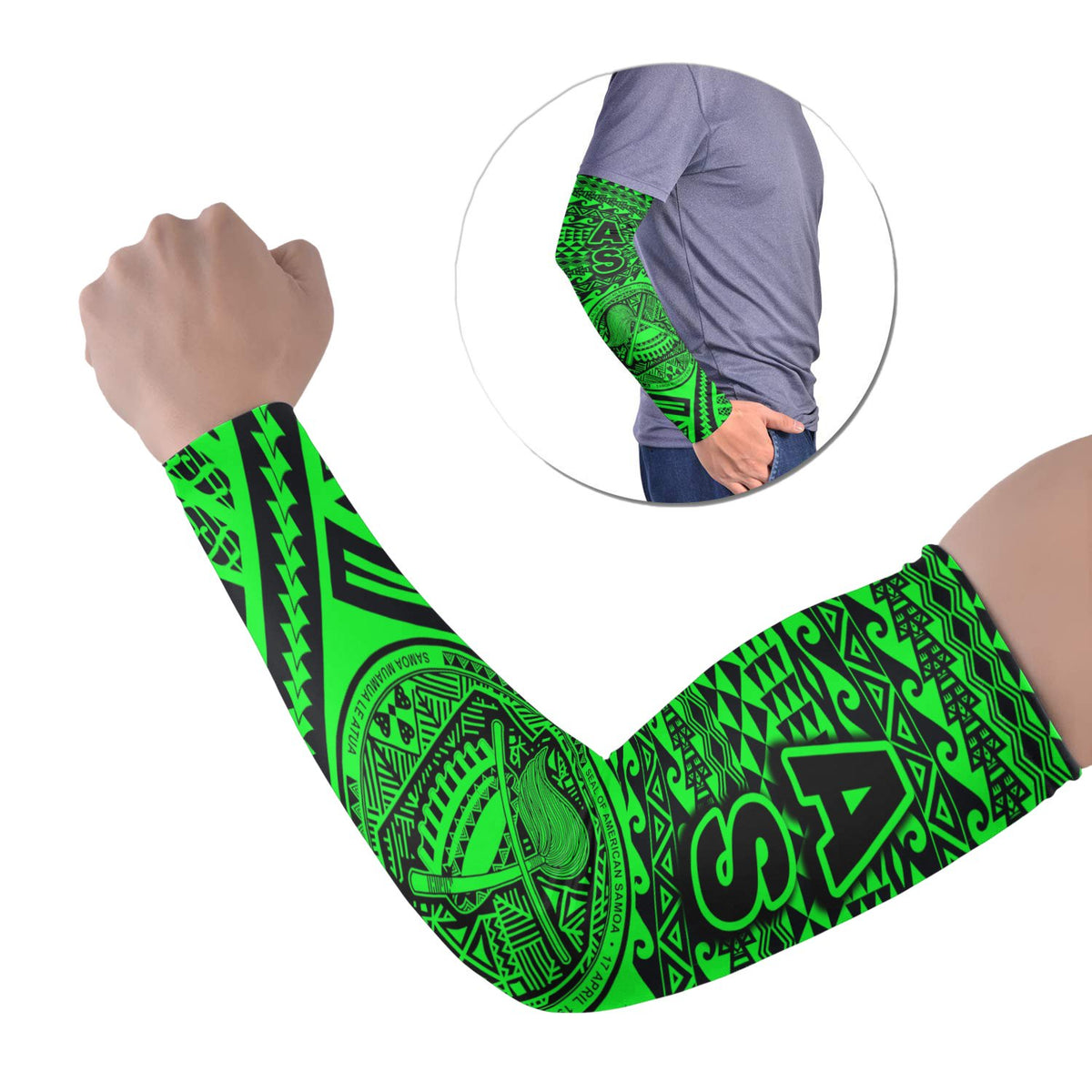 American Samoa Arm Sleeve - Polynesian Style (Set of Two) Set of 2 Green - Polynesian Pride
