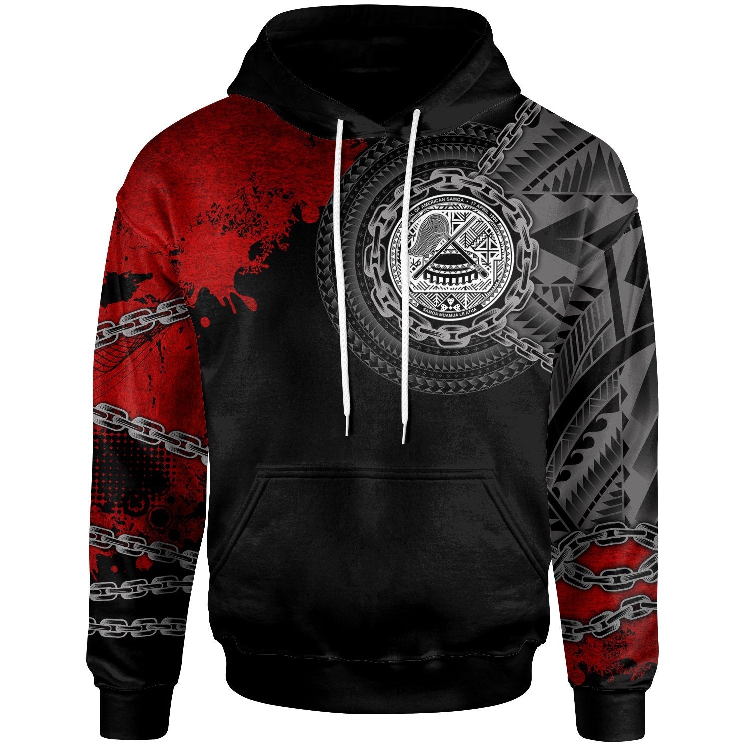 American Samoa Hoodie Polynesian Chain Style Unisex Black - Polynesian Pride