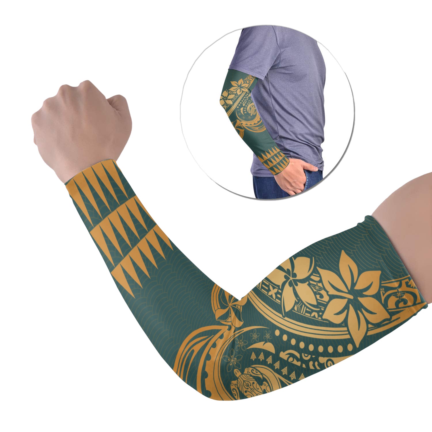 Kakau Hawaiian Polynesian Arm Sleeve 43 (Set of Two) LT6 Set of 2 Green - Polynesian Pride