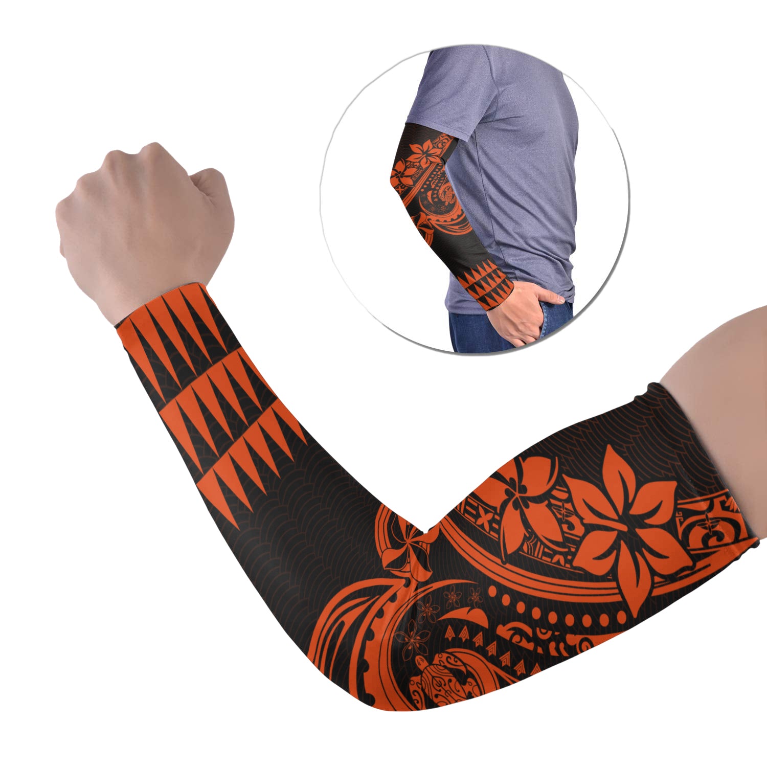 Kakau Hawaiian Polynesian Arm Sleeve 43 (Set of Two) Orange LT6 Set of 2 Orange - Polynesian Pride