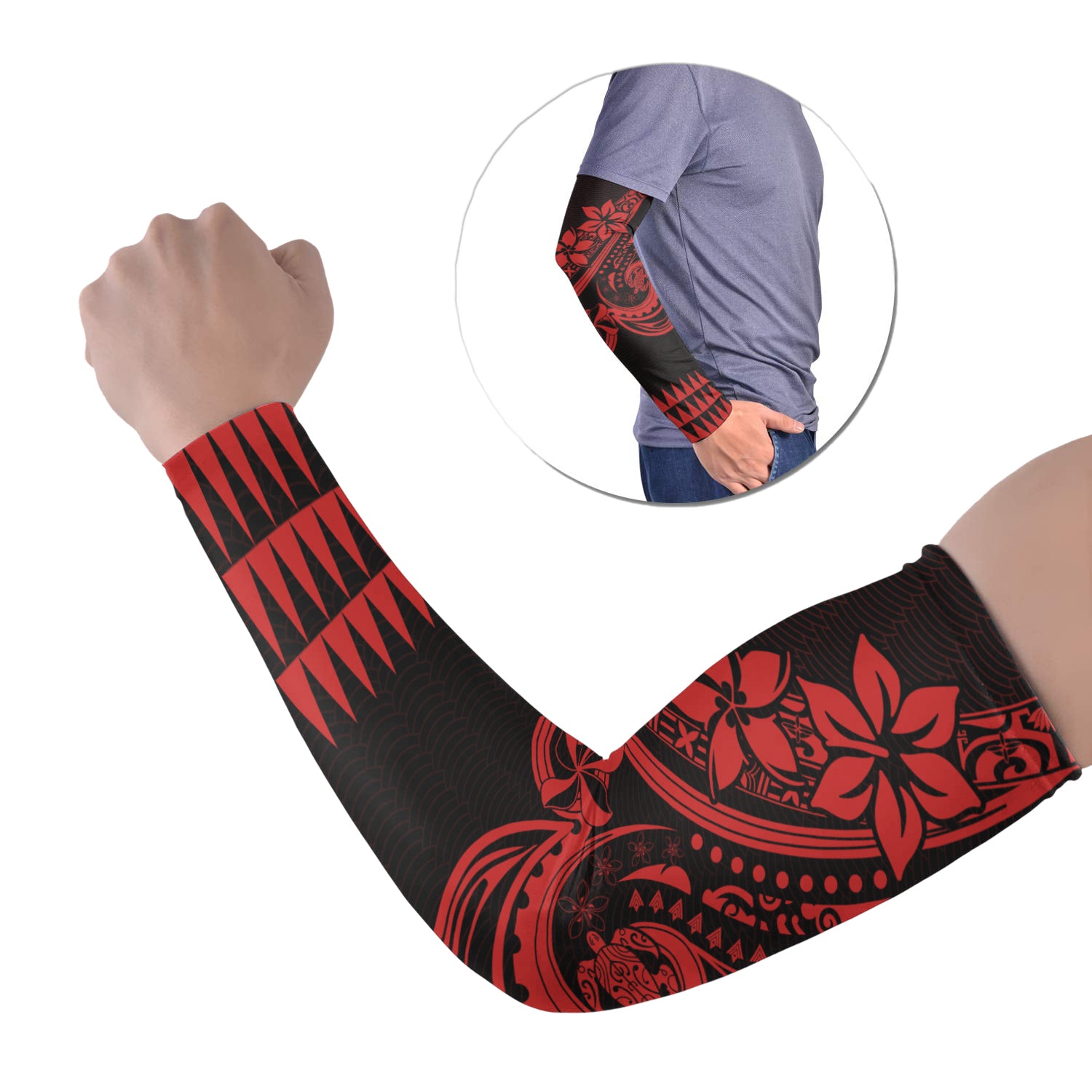 Kakau Hawaiian Polynesian Arm Sleeve 43 (Set of Two) Red LT6 Set of 2 Red - Polynesian Pride