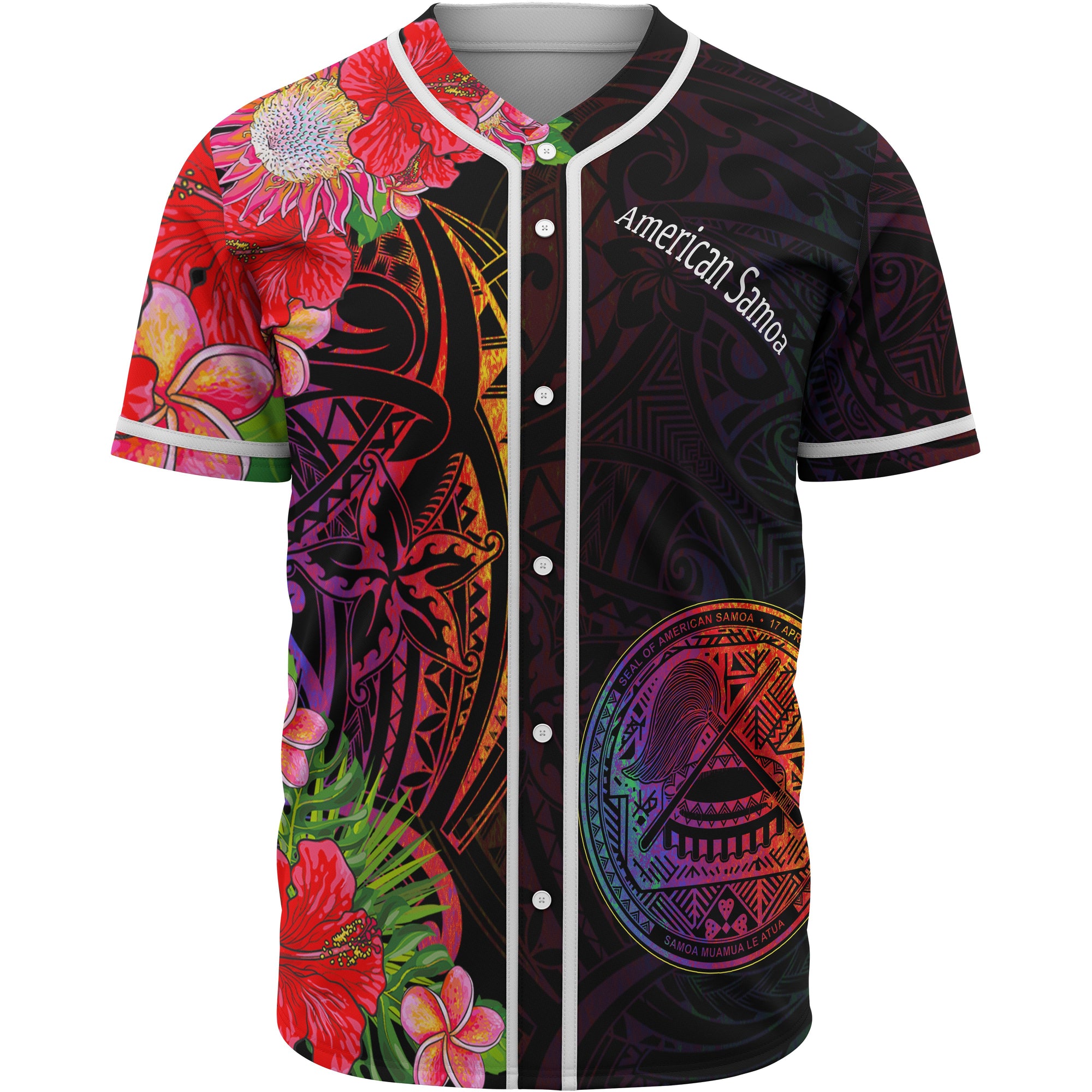 American Samoa Baseball Shirt - Tropical Hippie Style Unisex Black - Polynesian Pride