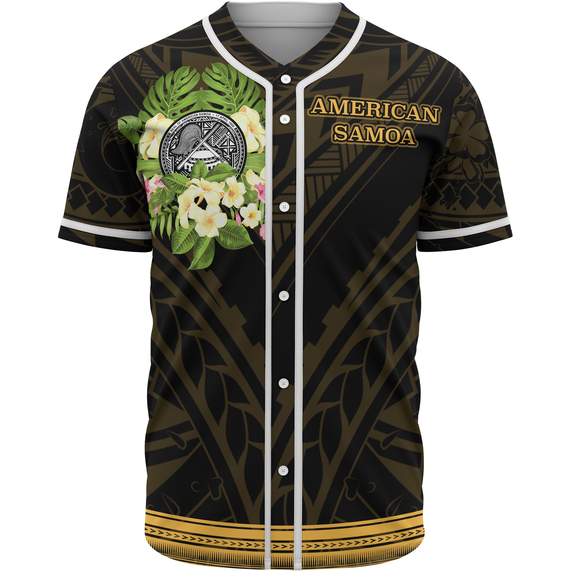 American Samoa Baseball Shirt - Polynesian Gold Patterns Collection Unisex Black - Polynesian Pride