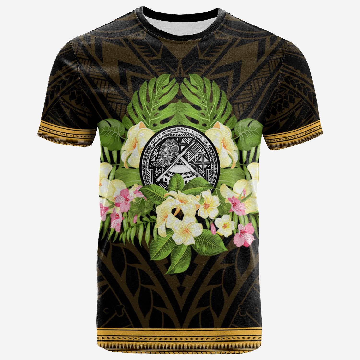 American Samoa T Shirt Polynesian Gold Patterns Collection Unisex Black - Polynesian Pride