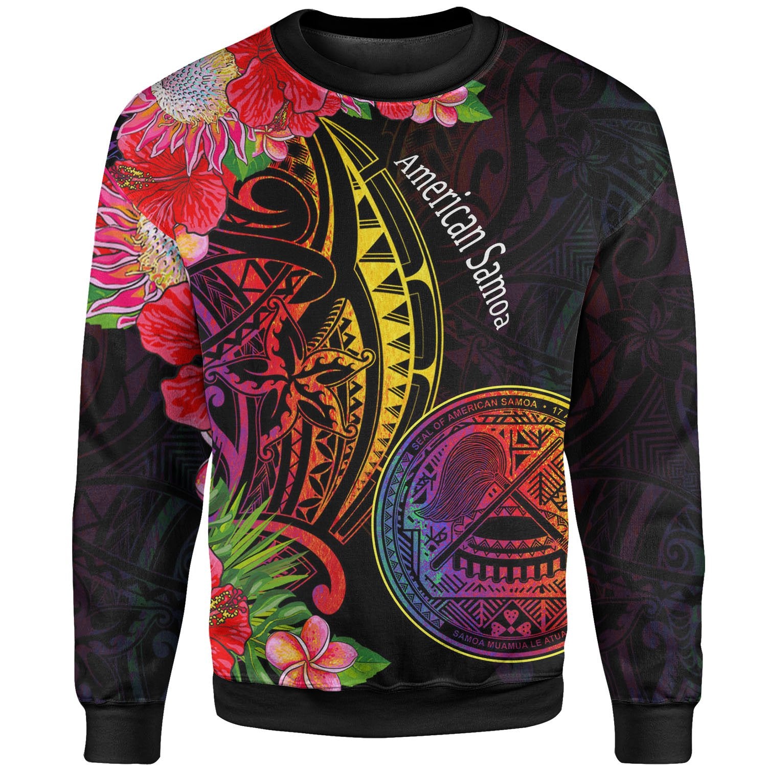 American Samoa Sweatshirt - Tropical Hippie Style Unisex Black - Polynesian Pride