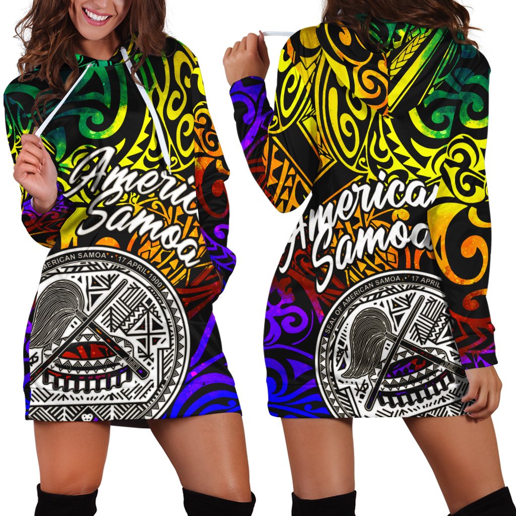 American Samoa Women Hoodie Dress - Rainbow Polynesian Pattern Rainbow - Polynesian Pride