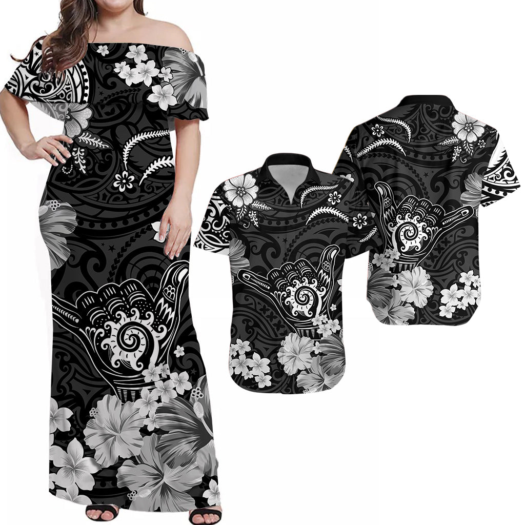 Hawaii Matching Polynesia Black Cool Shaka Sign Dress and Hawaiian ShirtLT13 Black - Polynesian Pride