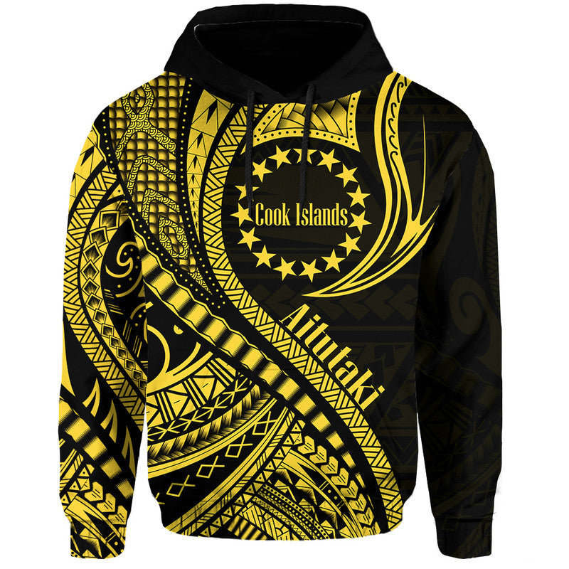 Aitutaki Cook Islands Hoodie Gold Polynesian Wave Style LT9 Hoodie Gold - Polynesian Pride