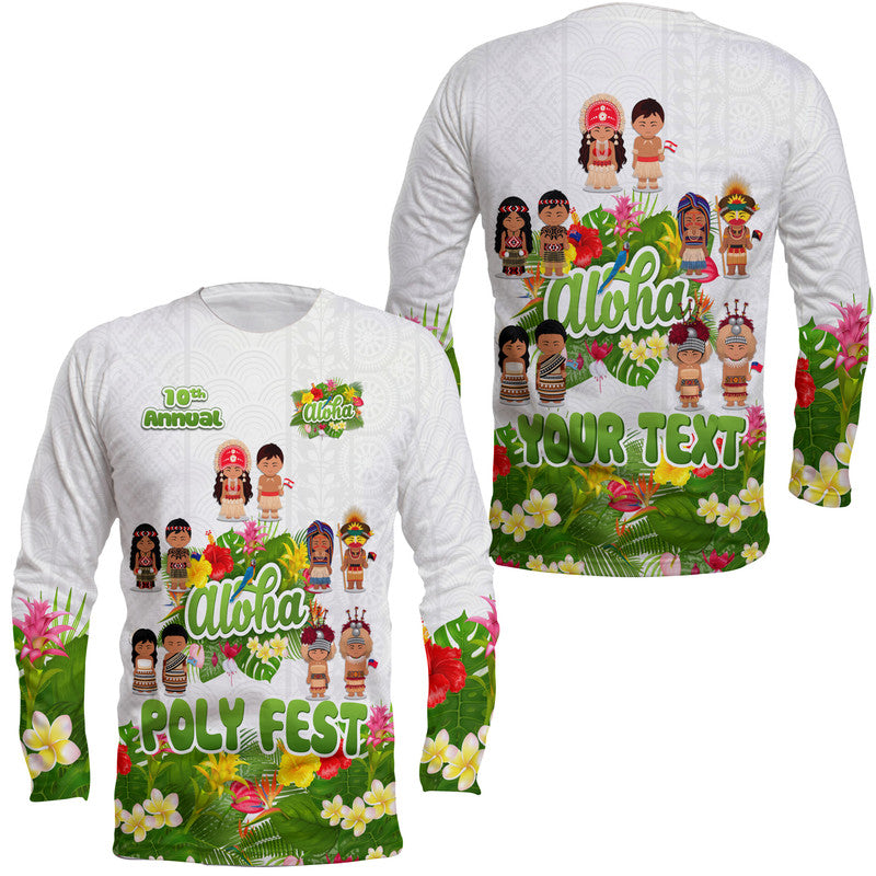 (Custom Personalised) Aloha Poly Fest 10th Annual Long Sleeve Shirt Tropical Palm Leaf Flower LT9 Unisex White - Polynesian Pride