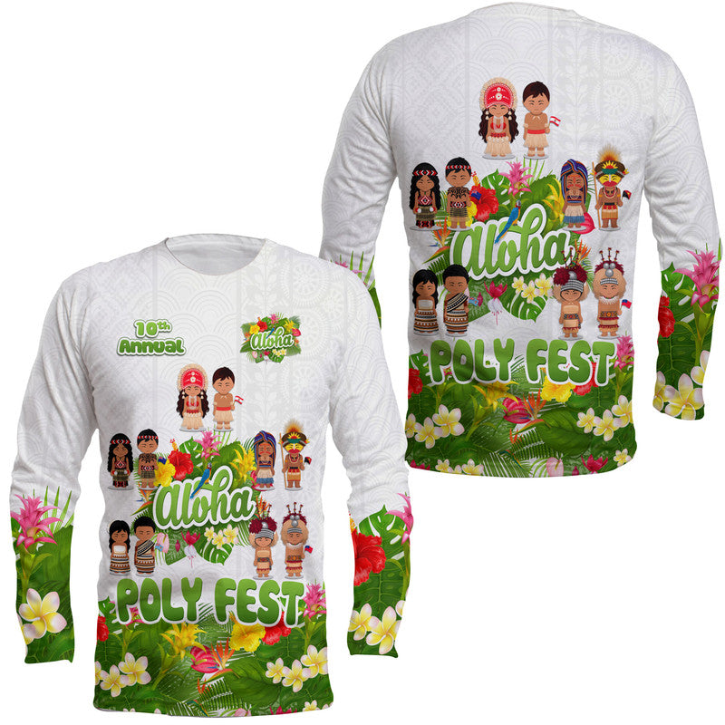 Aloha Poly Fest 10th Annual Long Sleeve Shirt Tropical Palm Leaf Flower LT9 Unisex White - Polynesian Pride