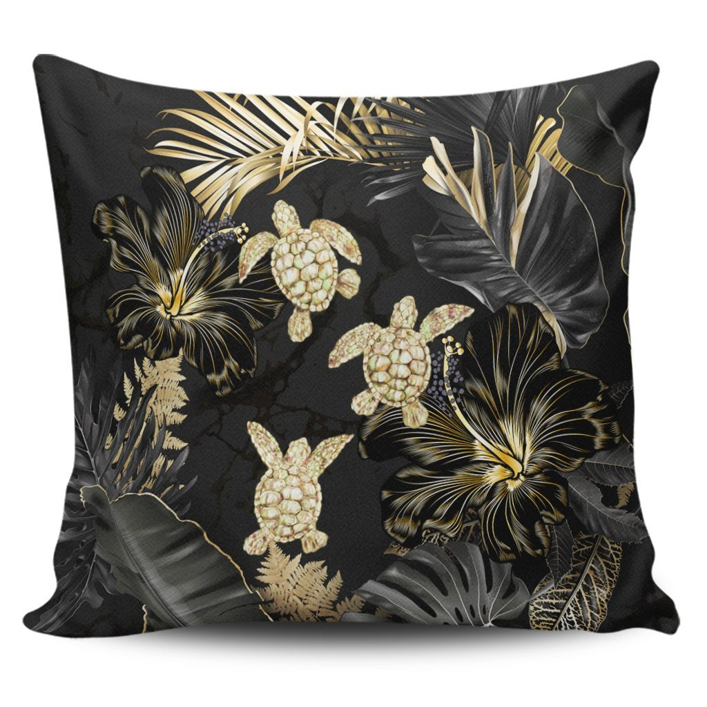 Hawaiian - Golden Tropical Turtle Pillow Covers AH Pillow Covers Black - Polynesian Pride