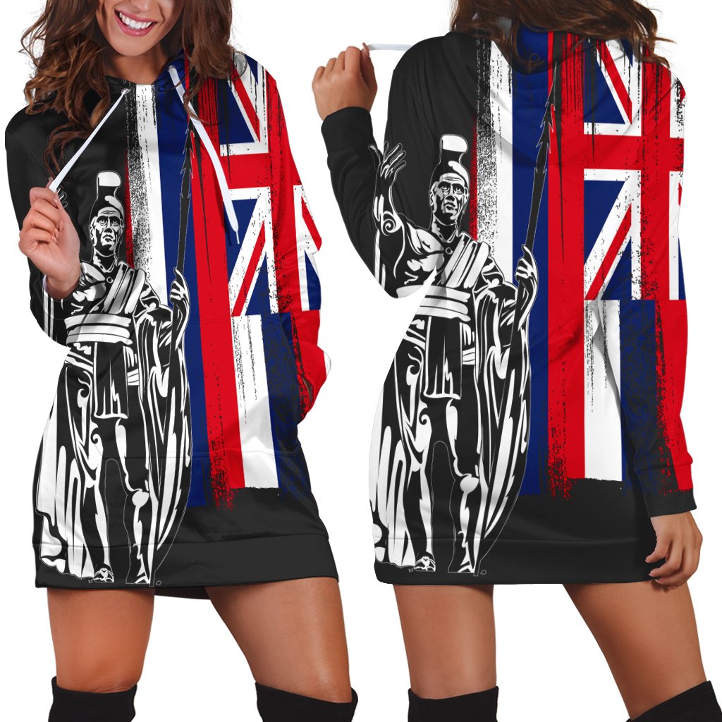 Hawaiian King Flag Hoodie Dress - AH Black - Polynesian Pride