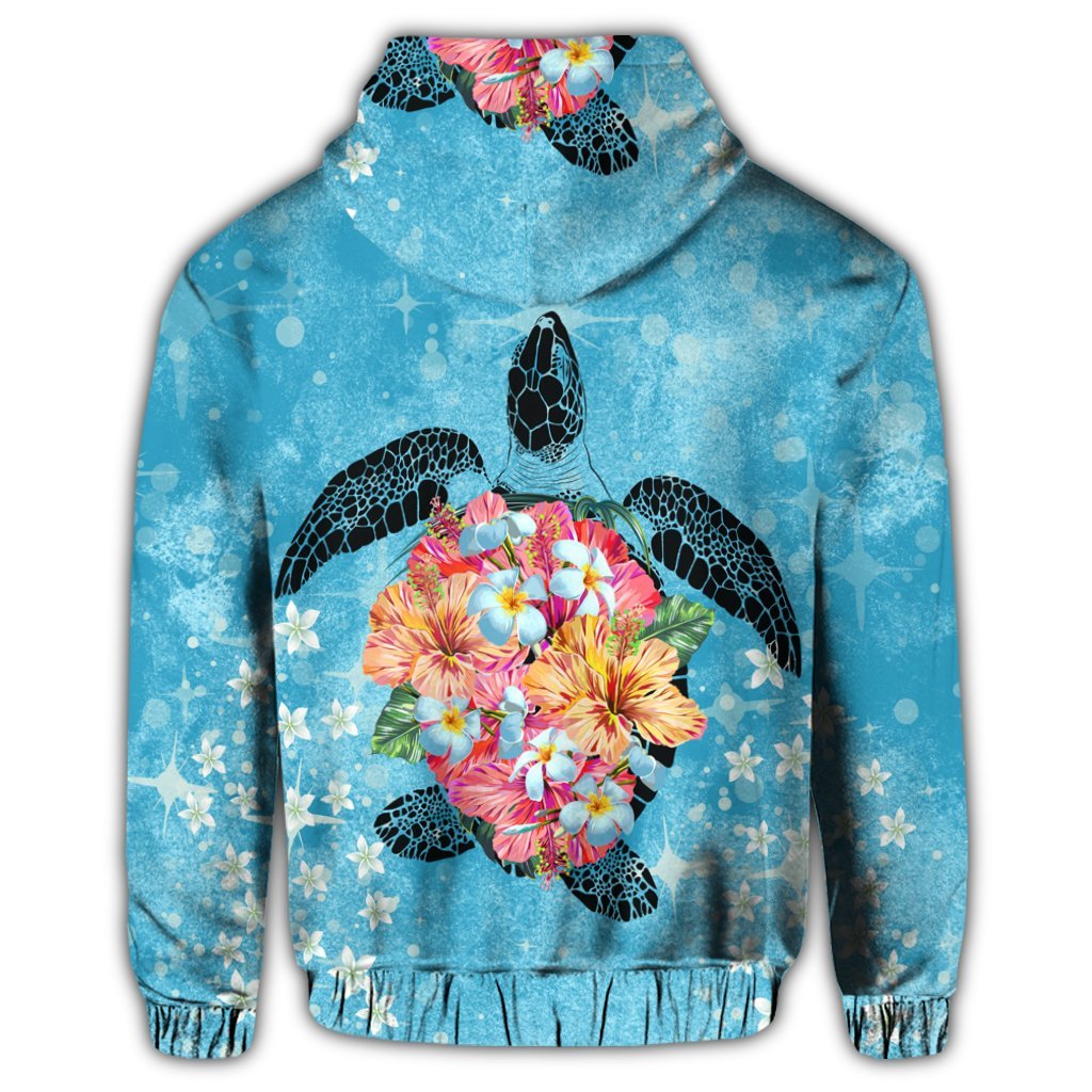 Hawaiian Hoodie Hawaiian Turtle Hibiscus Plumeria Hoodie Zip Hoodie Art - Polynesian Pride