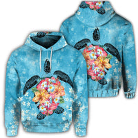 Hawaiian Hoodie Hawaiian Turtle Hibiscus Plumeria Hoodie Pullover Hoodie Art - Polynesian Pride