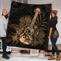 Hawaiian - Hawaii Ukulele Flower Premium Quilts - Gold - AH - Polynesian Pride