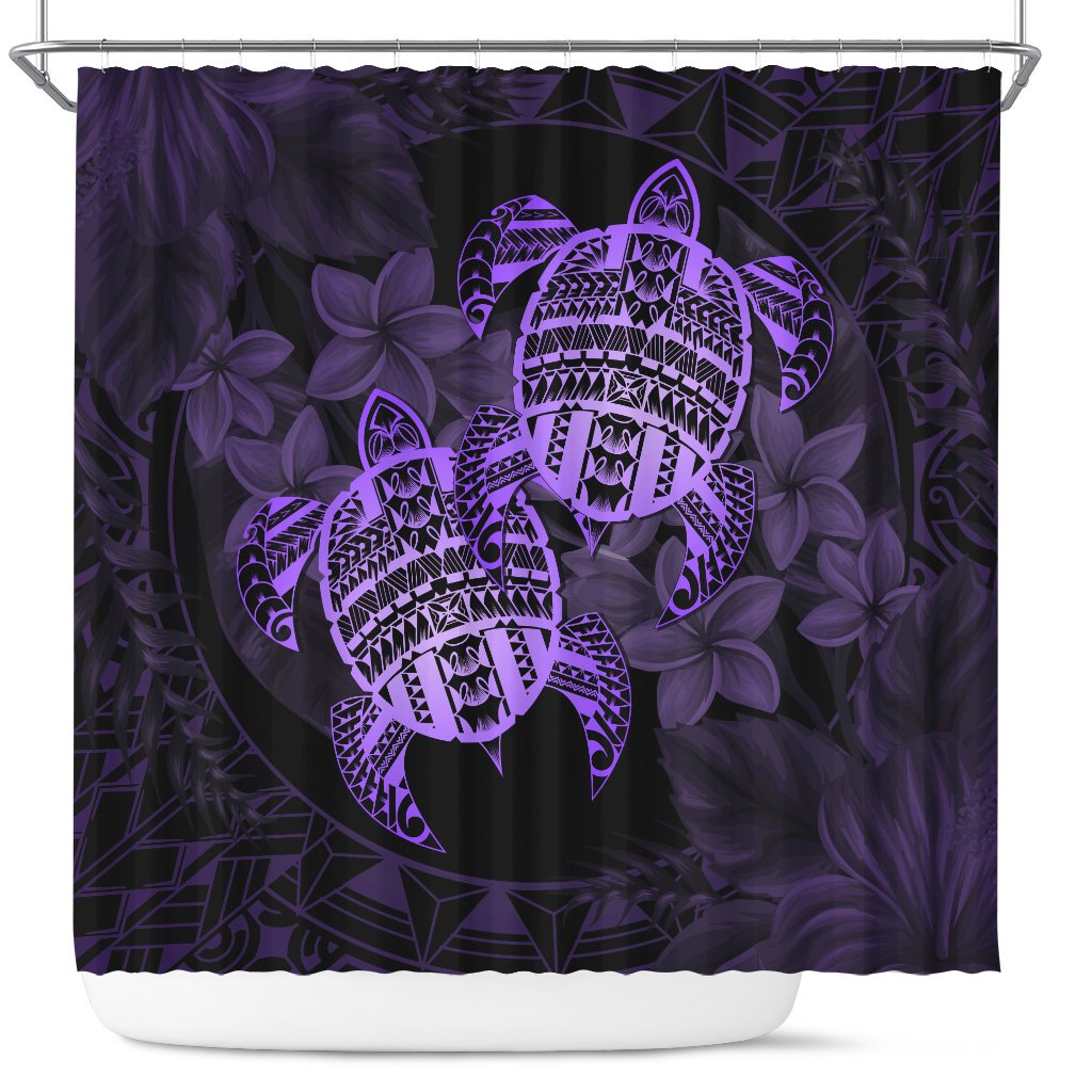 hawaiiShower Curtain - Turtle Strong Pattern Hibiscus Plumeria Violet AH 177 x 172 (cm) Violet - Polynesian Pride