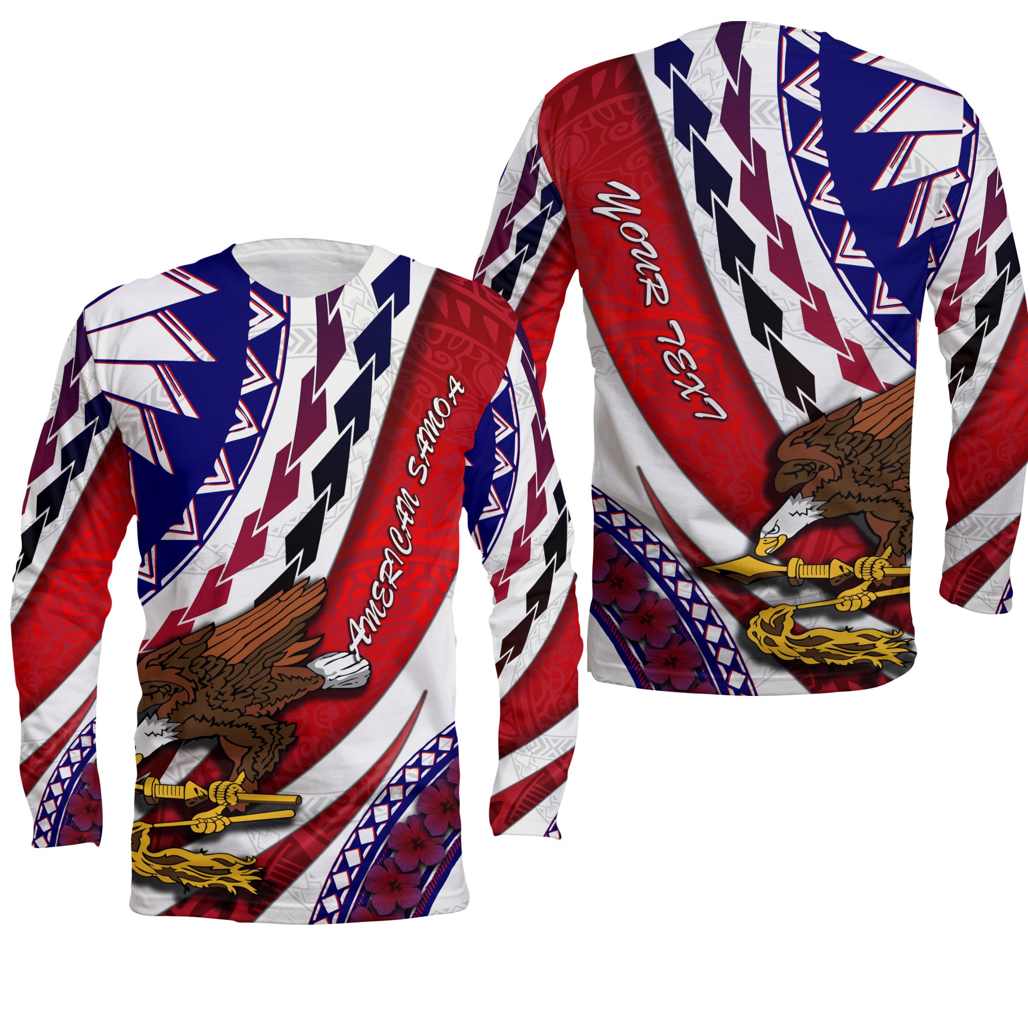 (Custom Personalised) American Samoa Long Sleeve Shirt Artsy Style LT9 Unisex Red - Polynesian Pride