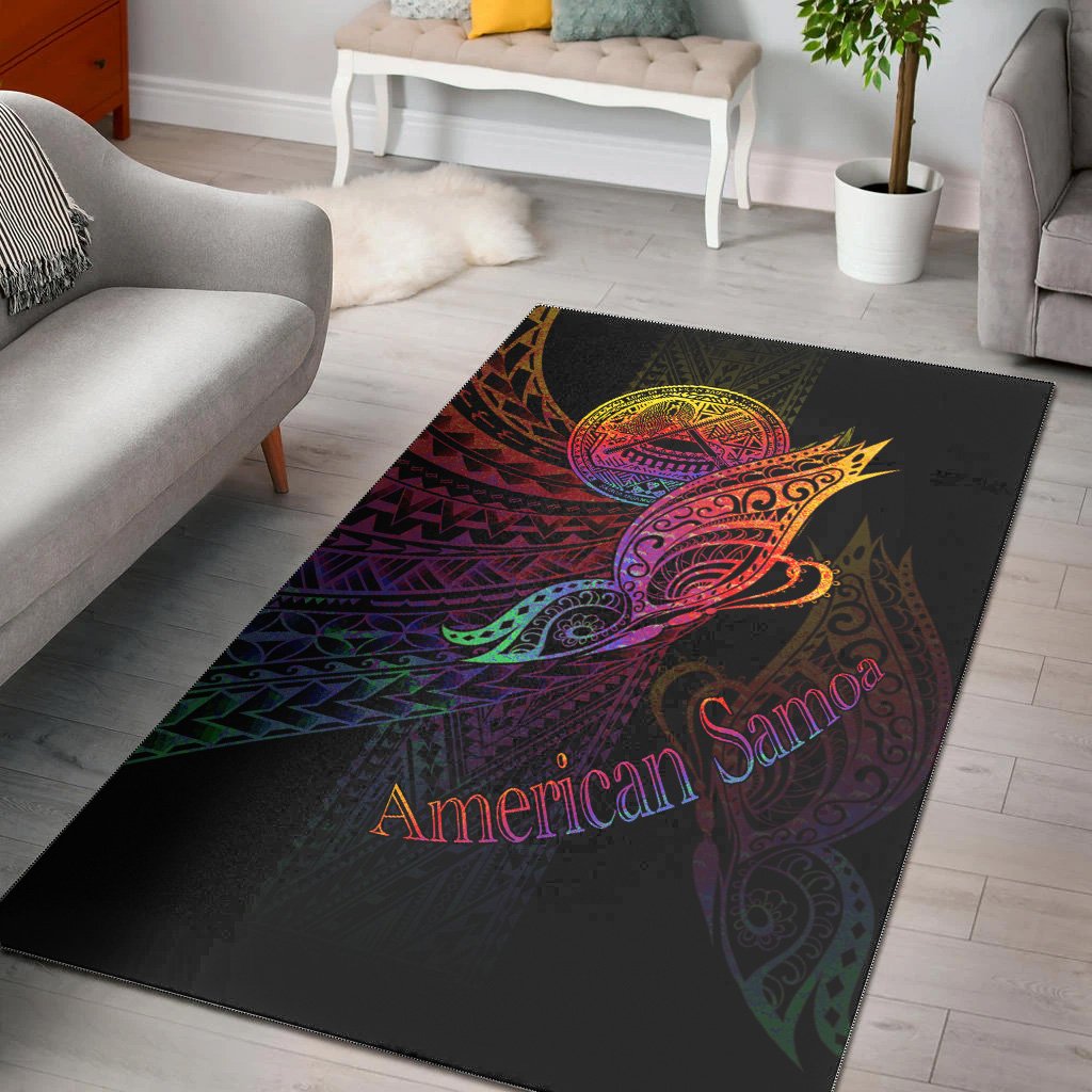 American Samoa Area Rug - Butterfly Polynesian Style Black - Polynesian Pride