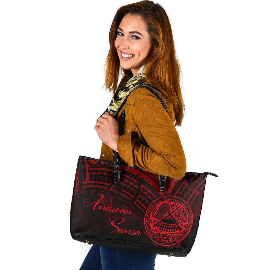 American Samoa Leather Tote - Red Color Cross Style Black - Polynesian Pride