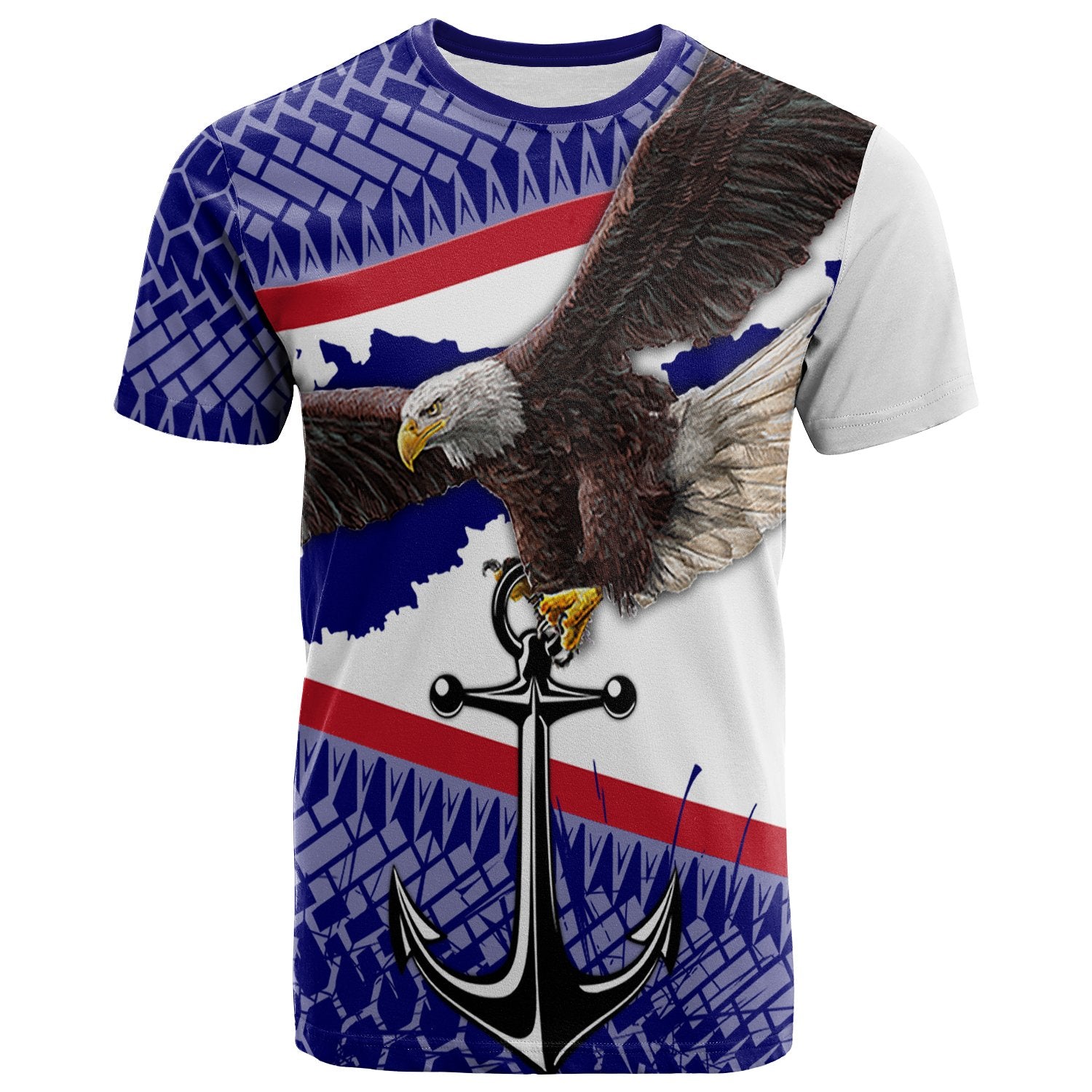 Polynesian American Samoa T Shirt Eagle Anchor Style Flag Unisex Blue - Polynesian Pride