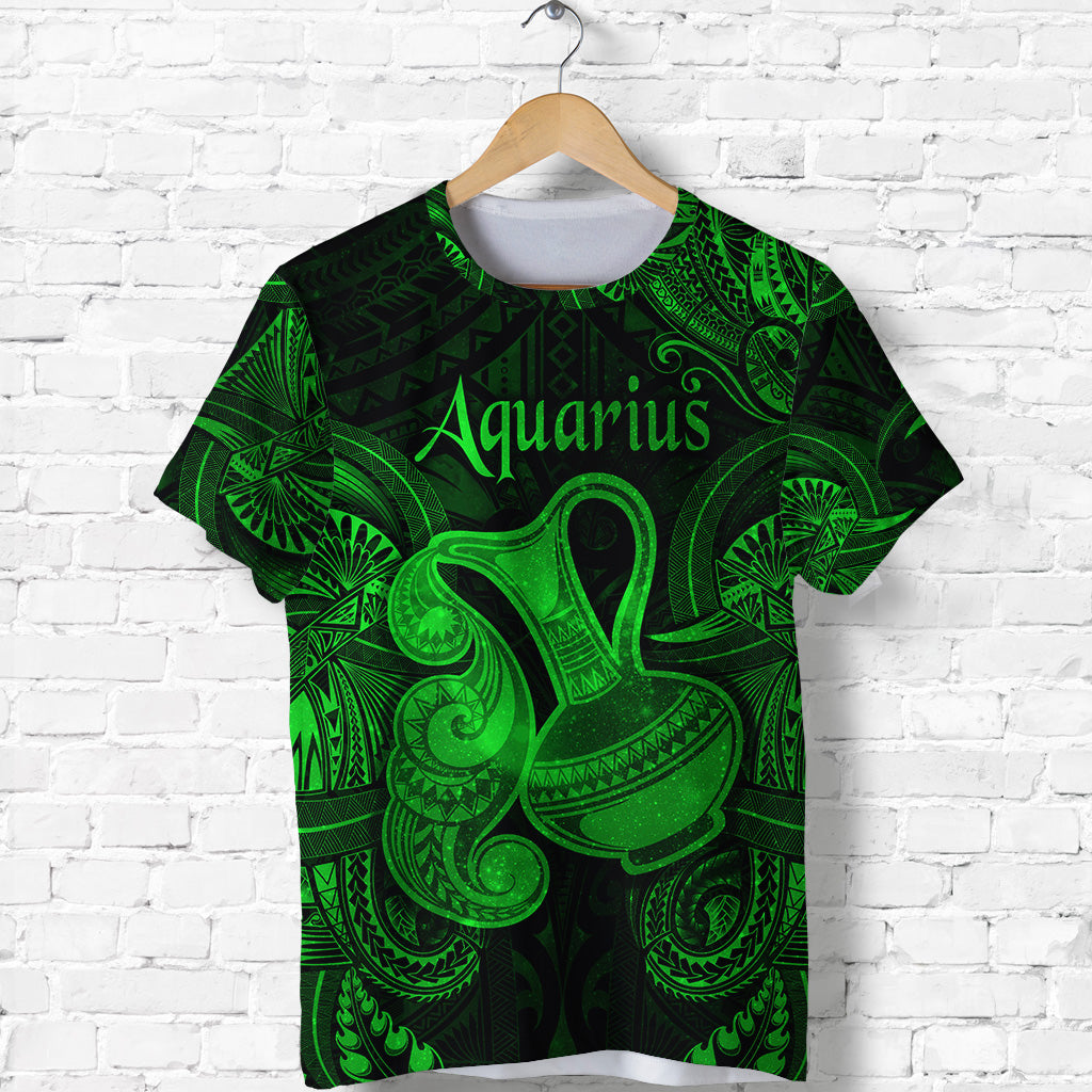 Custom Aquarius Zodiac Polynesian T Shirt Unique Style Green LT8 Green - Polynesian Pride