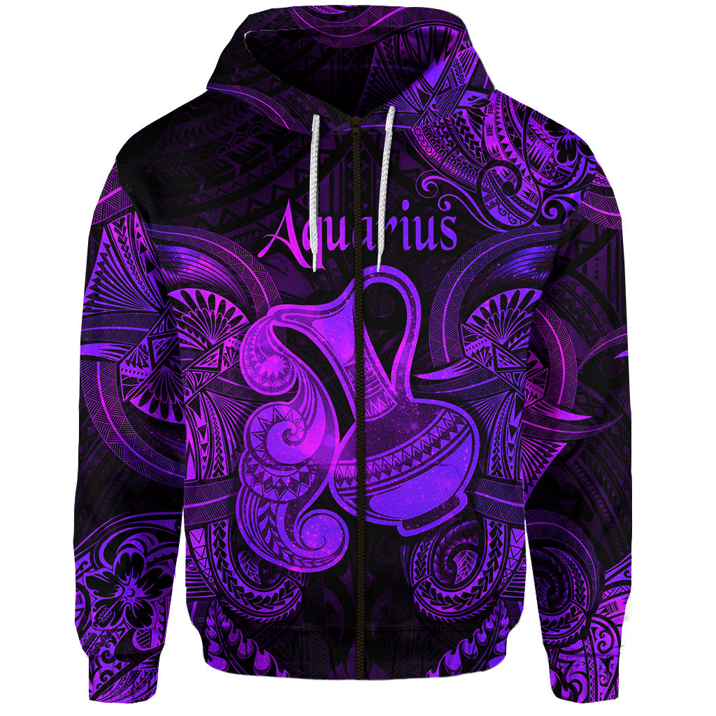 Aquarius Zodiac Polynesian Zip Hoodie Unique Style Purple LT8 Unisex Purple - Polynesian Pride