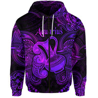 Aquarius Zodiac Polynesian Zip Hoodie Unique Style Purple LT8 Unisex Purple - Polynesian Pride