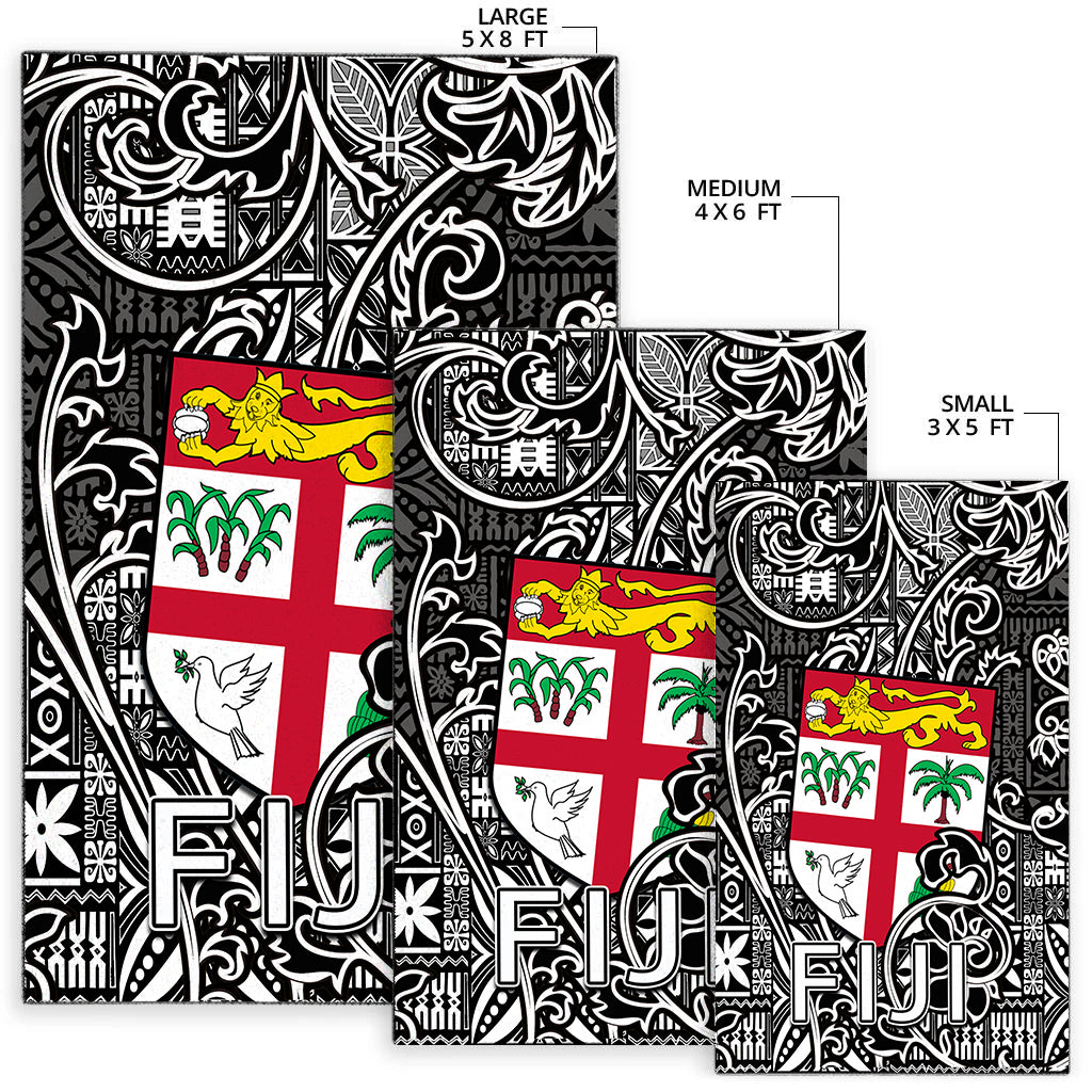 Fiji Area Rug Tapa Patterns White And Black Style LT6 - Polynesian Pride