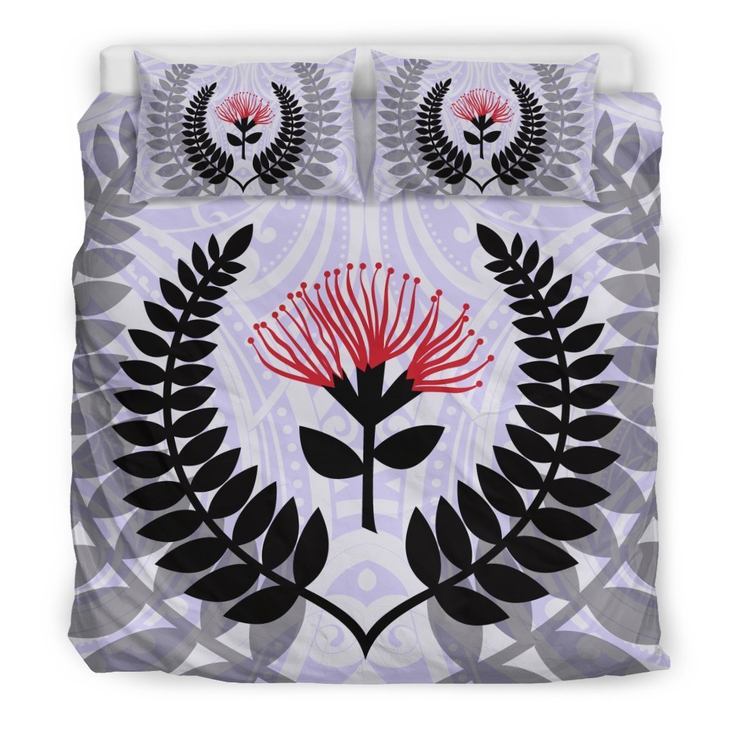 New Zealand Bedding Set Maori Silver Fern And Pohutukawa Black - Polynesian Pride