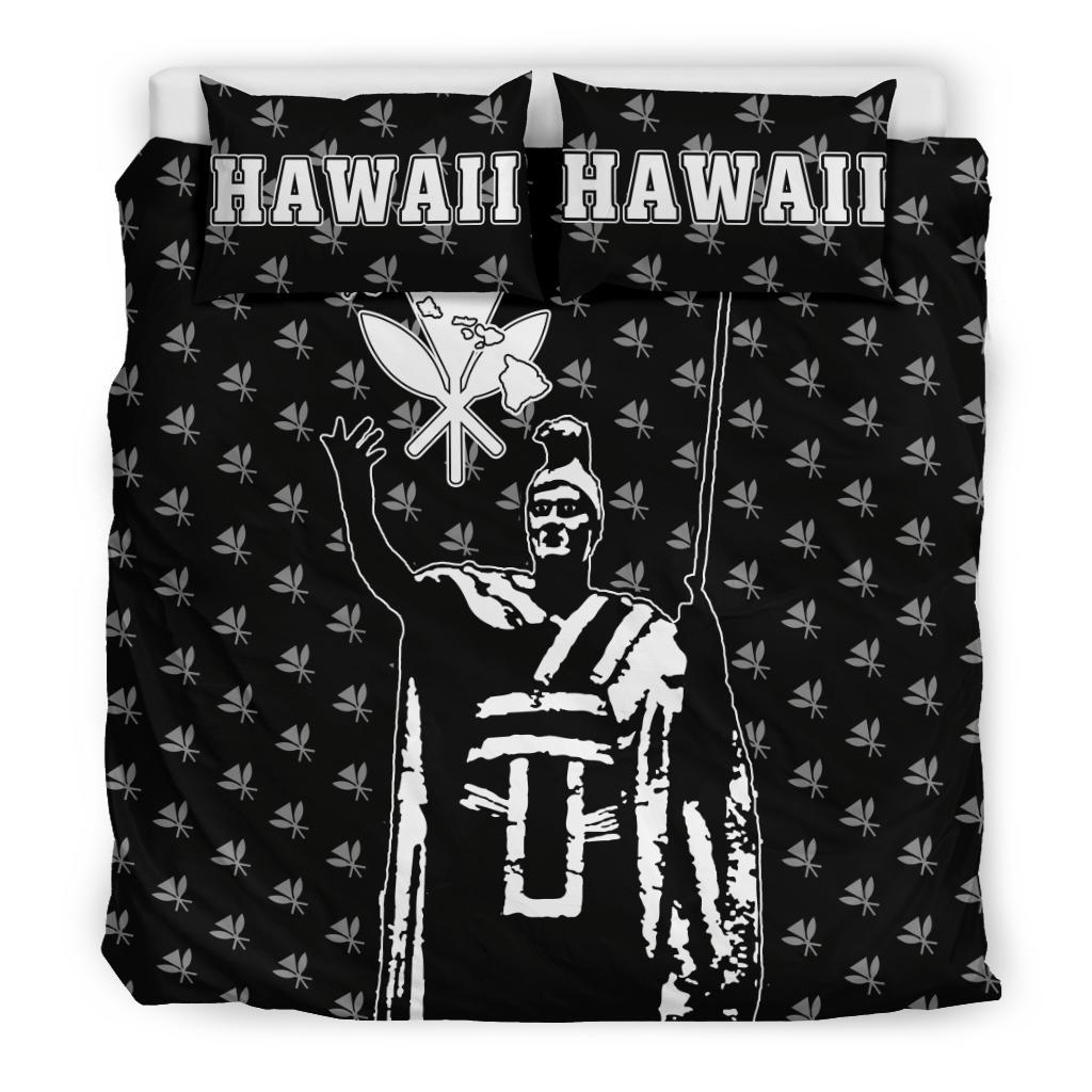 Hawaiian Warrior King Kanaka Maoli White Bedding Set Black - Polynesian Pride