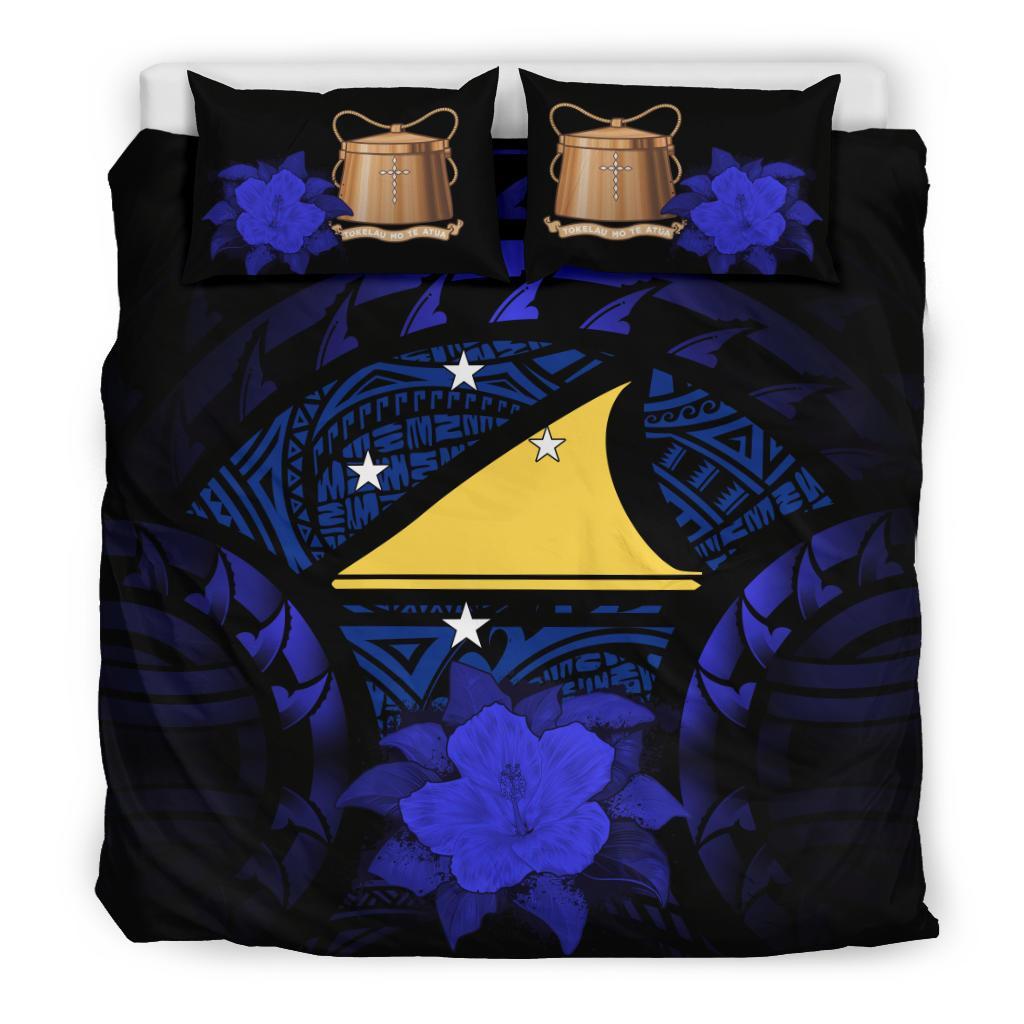 Tokelau Duvet Cover Set - Tokelau Flag & Blue Hibiscus Blue - Polynesian Pride