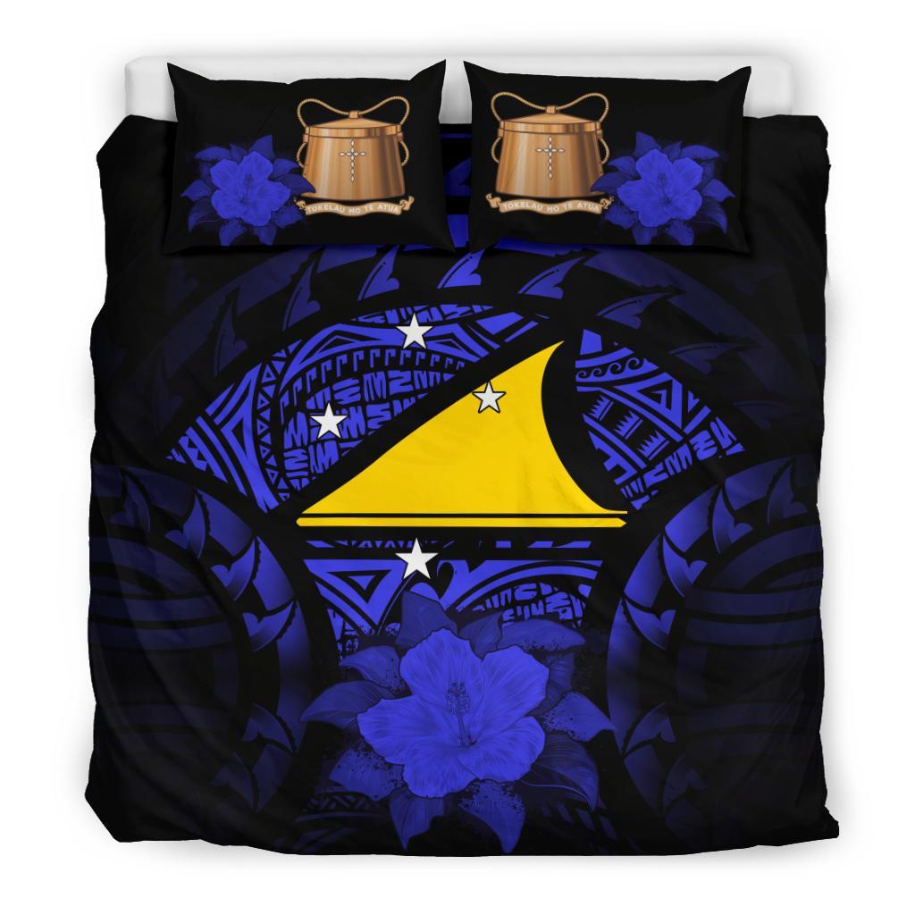 Tokelau Duvet Cover Set - Tokelau Flag & Hibiscus Blue - Polynesian Pride