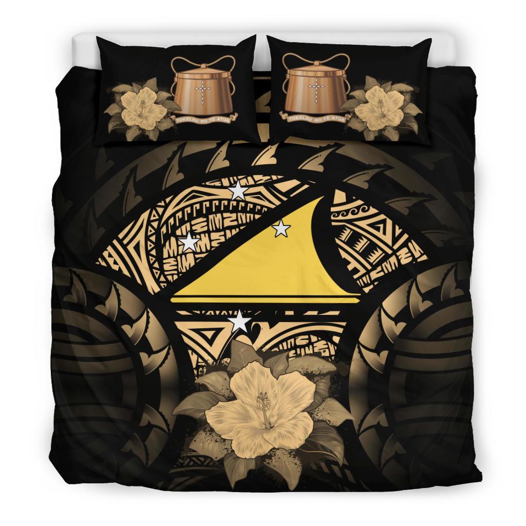 Tokelau Duvet Cover Set - Tokelau Flag & Gold Hibiscus Gold - Polynesian Pride