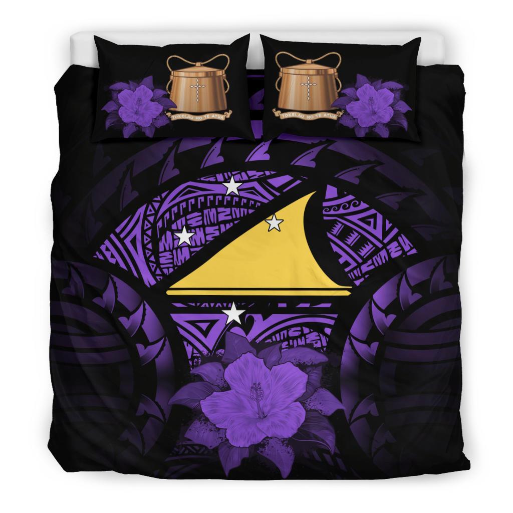 Tokelau Duvet Cover Set - Tokelau Flag & Purple Hibiscus Purple - Polynesian Pride