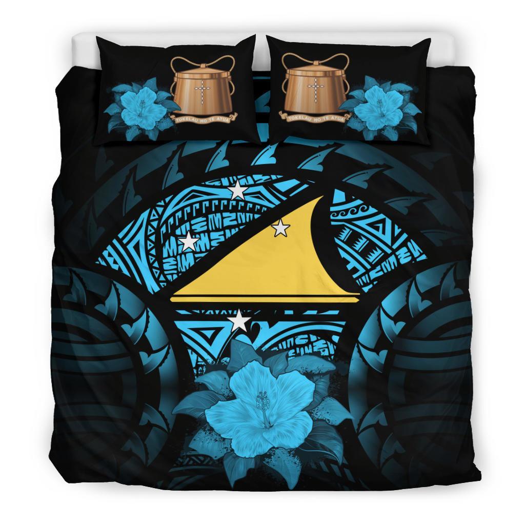 Tokelau Duvet Cover Set - Tokelau Flag & Turquoise Hibiscus Art - Polynesian Pride