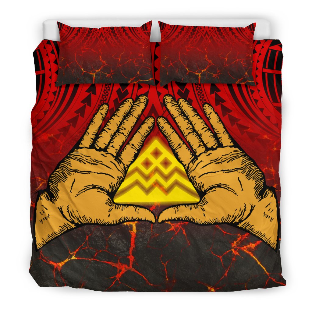 Hawaiian Protect Mauna Kea Volcano Hand Polynesian Bedding Set Red - Polynesian Pride