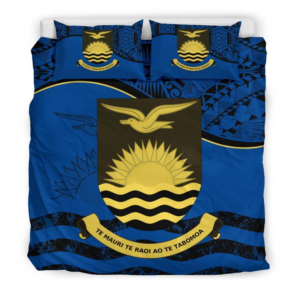 Kiribati Duvet Cover Set - Kiribati Flag & Coat Of Arms Dark Blue Blue - Polynesian Pride