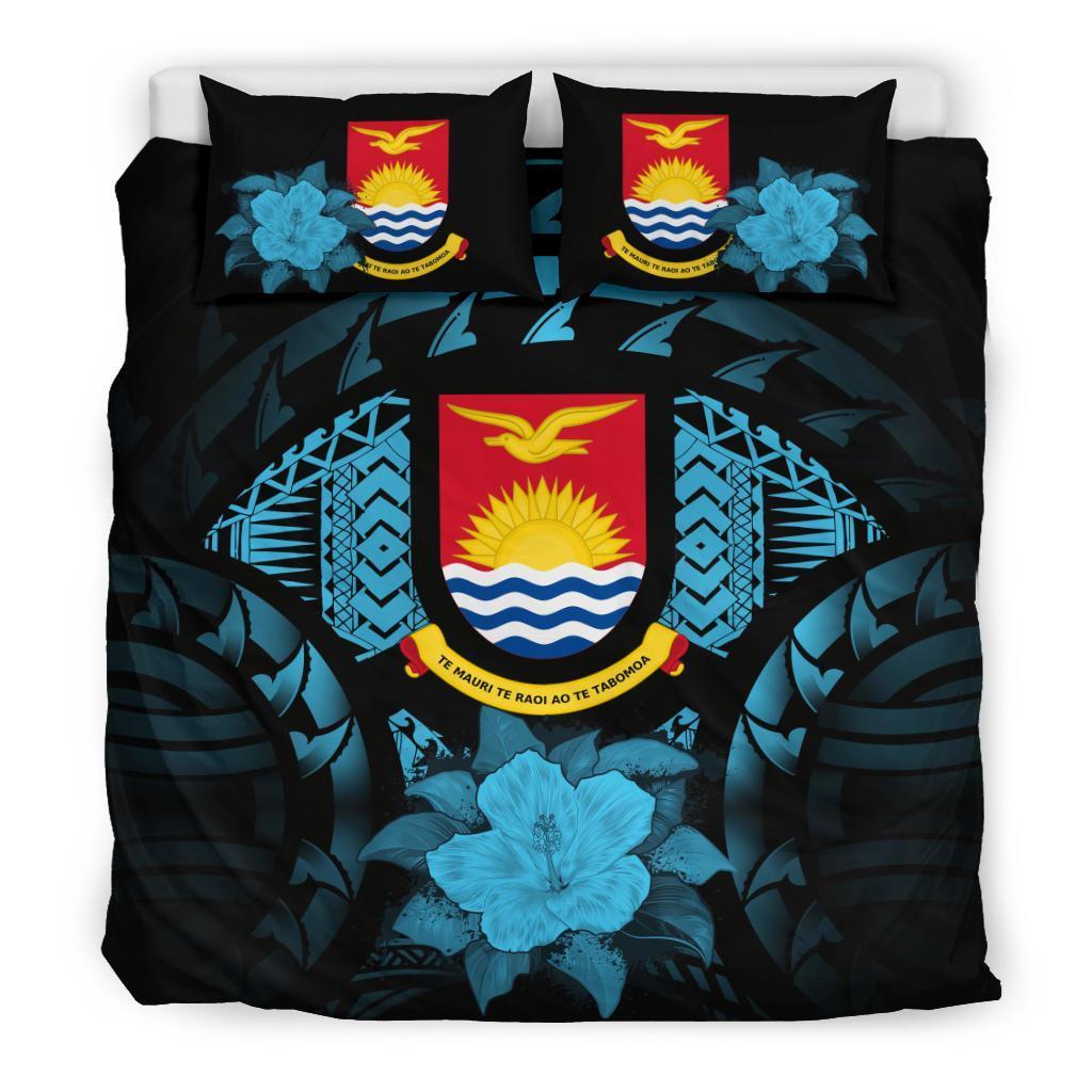 Kiribati Duvet Cover Set - Kiribati Coat Of Arms & Blue Hibiscus Blue - Polynesian Pride