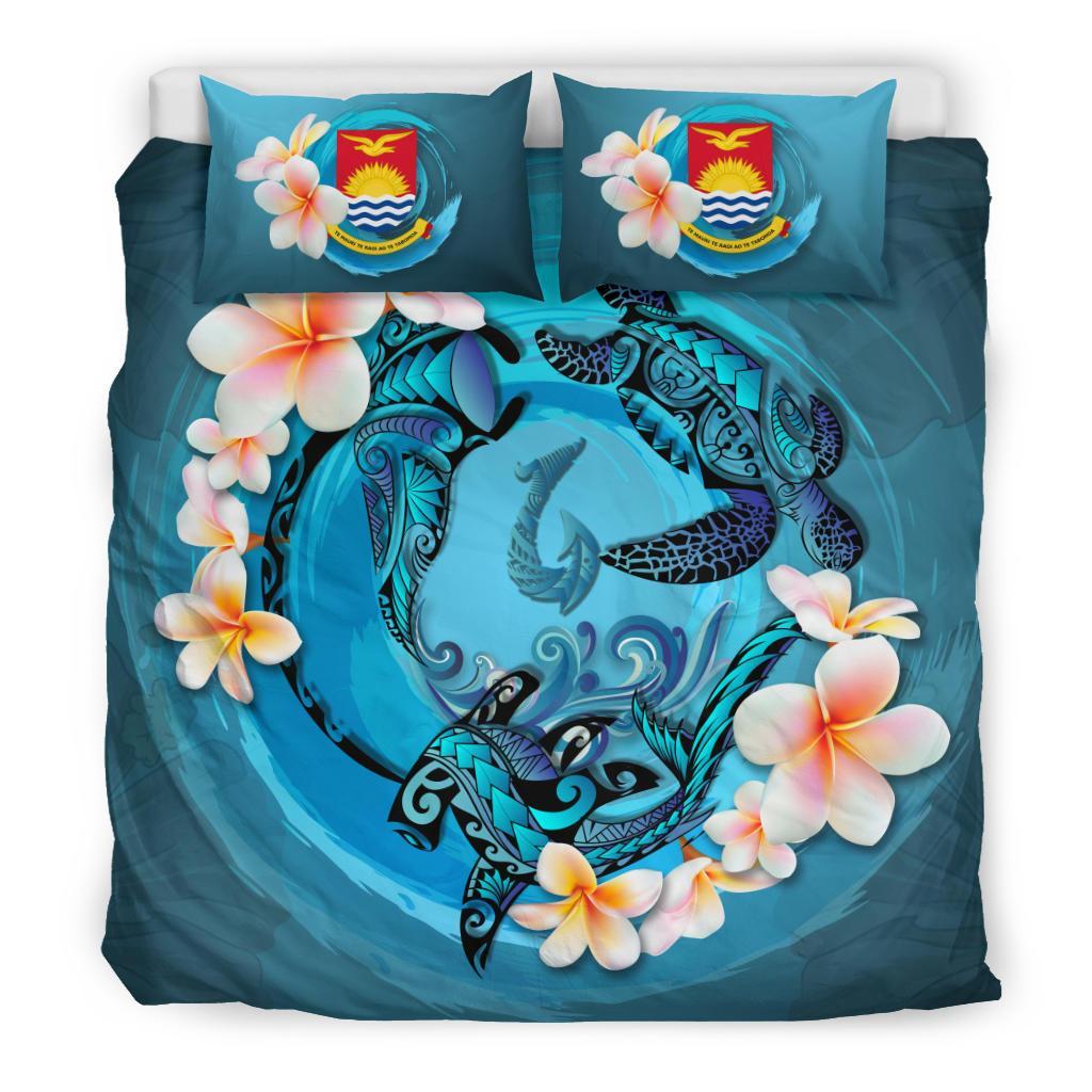 Polynesian Duvet Cover Set - Kiribati Bedding Set Blue Plumeria Animal Tattoo Blue - Polynesian Pride