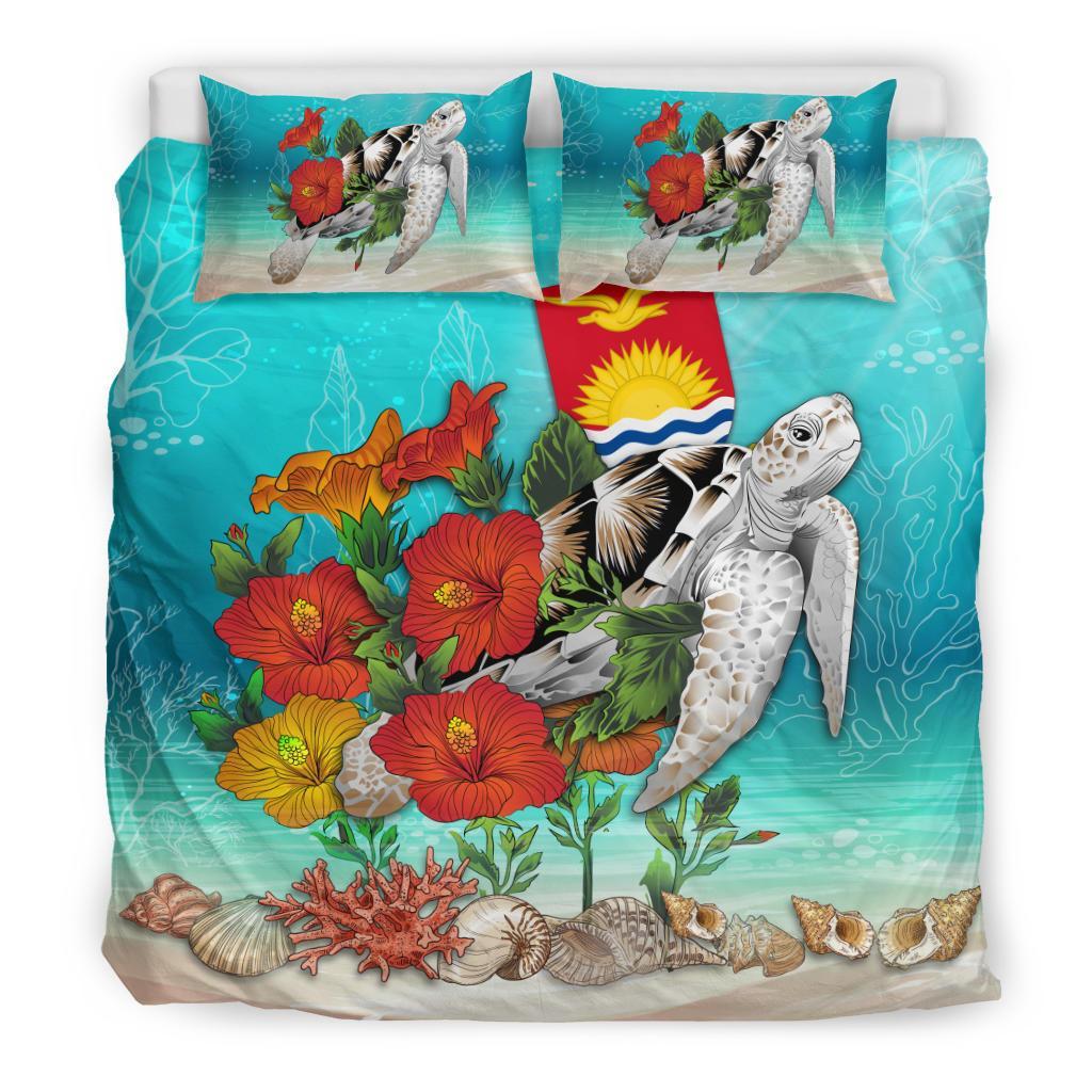 Polynesian Duvet Cover Set - Kiribati Bedding Set Ocean Turtle Hibiscus Blue - Polynesian Pride