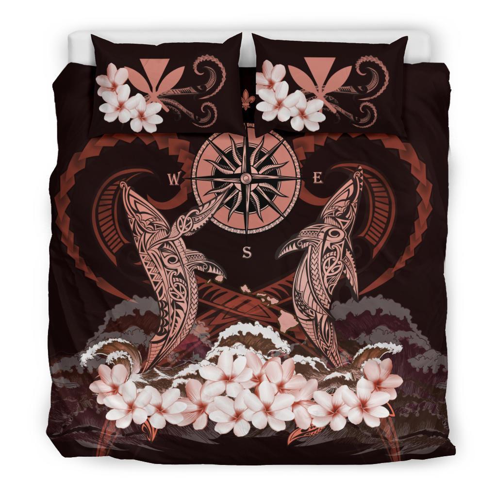 Polynesian Duvet Cover Set - Hawaii Bedding Set Shark Polynesia Compass Plumeria Pink Pink - Polynesian Pride