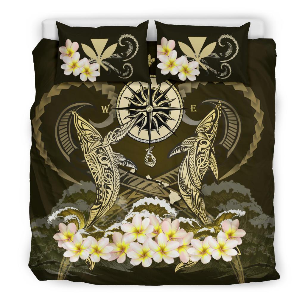 Polynesian Duvet Cover Set - Hawaii Bedding Set Shark Polynesia Compass Plumeria Gold Gold - Polynesian Pride