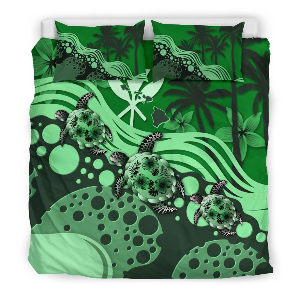 Polynesian Duvet Cover Set - Hawaii Bedding Set Green Turtle Hibiscus Green - Polynesian Pride