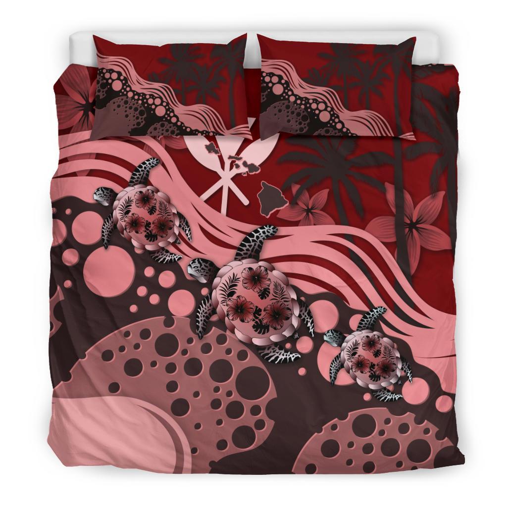 Polynesian Duvet Cover Set - Hawaii Bedding Set Red Turtle Hibiscus Red - Polynesian Pride