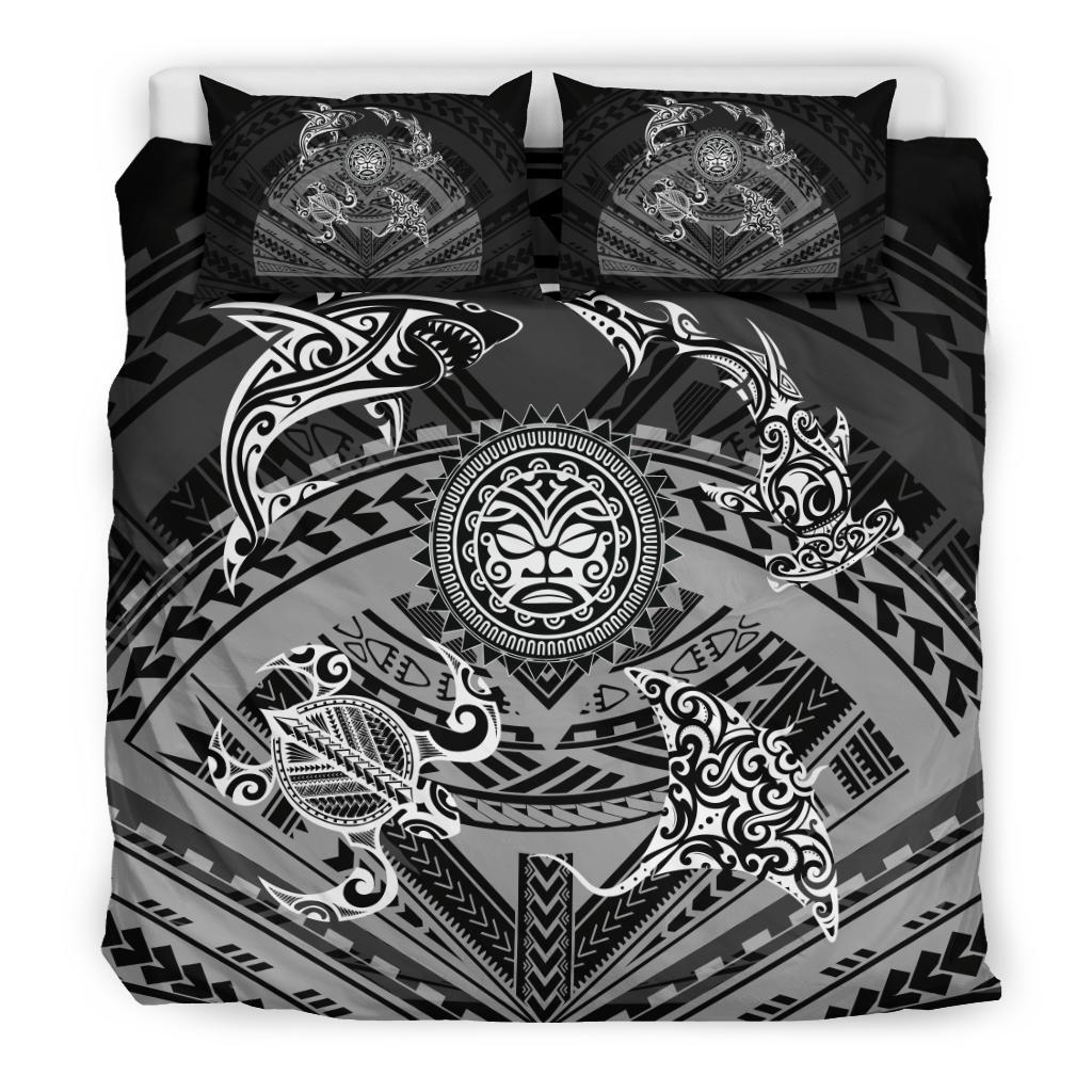 Polynesian Turtle Hammerhead Shark Manta Ray Hawaii Bedding Set Circle White - Polynesian Pride