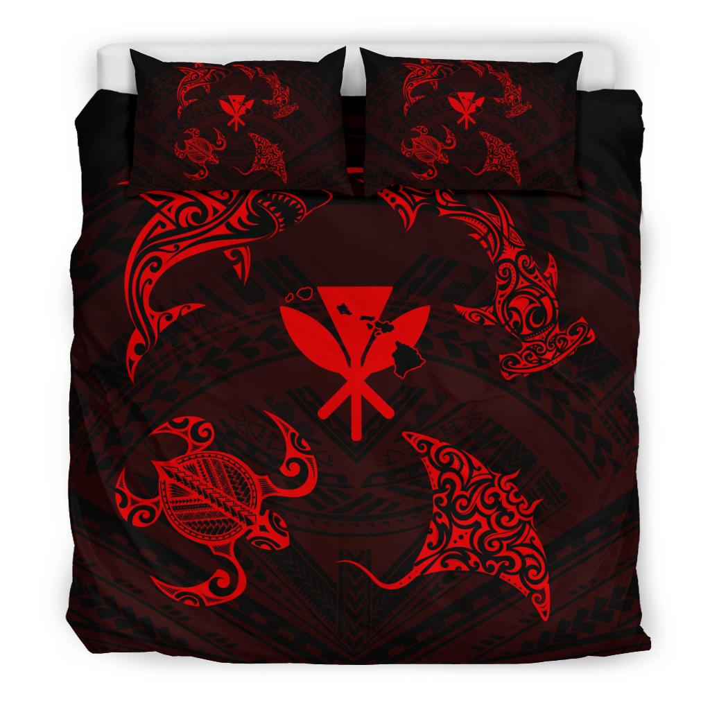 Polynesian Turtle Hammerhead Shark Ray Kanaka Hawaii Bedding Set Circle Red Red - Polynesian Pride