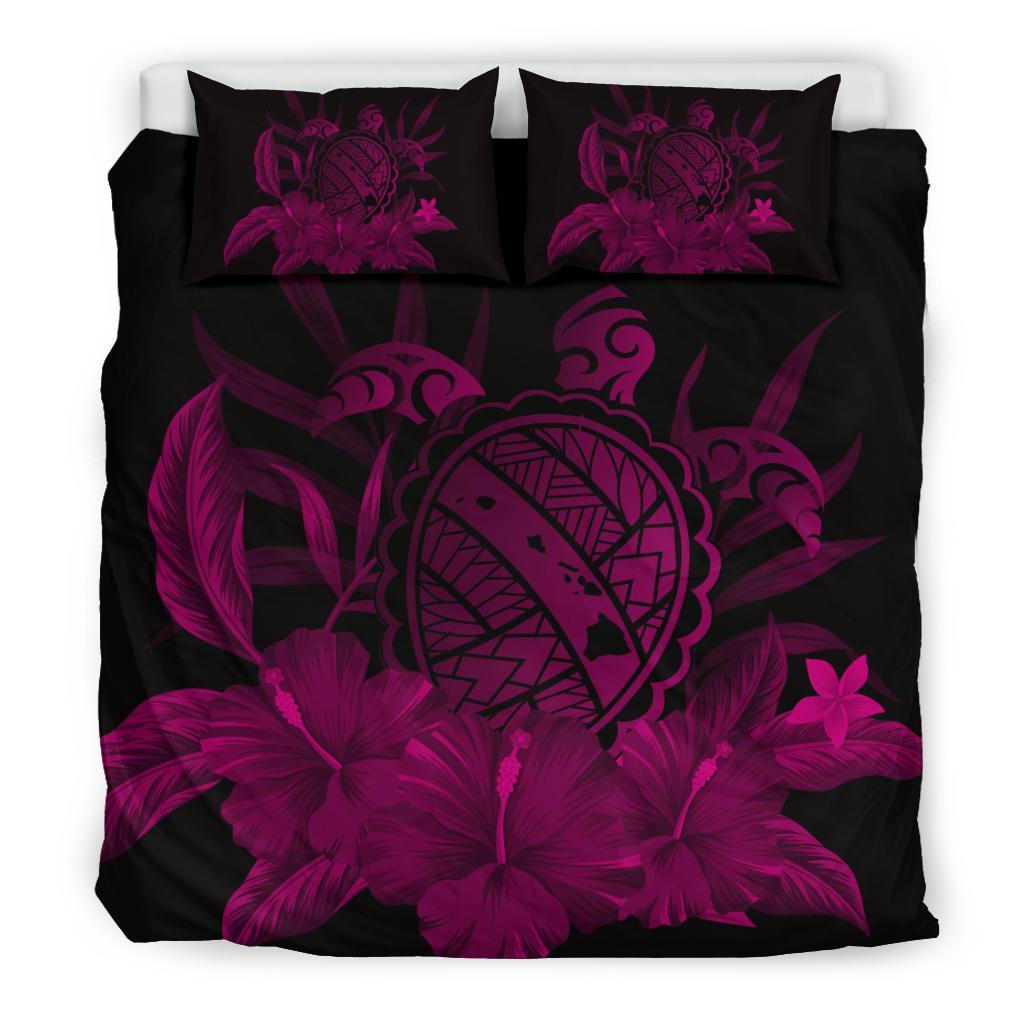 Hawaiian Map Turtle Hibiscus Polynesian Bedding Set - Pink Pink - Polynesian Pride