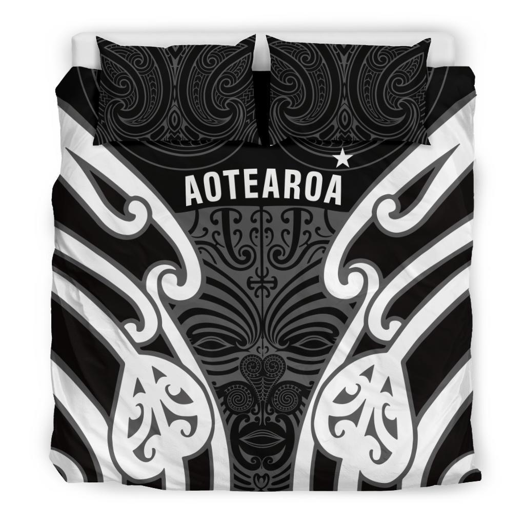 Aotearoa Bedding Set Maori Moko Black White Black - Polynesian Pride